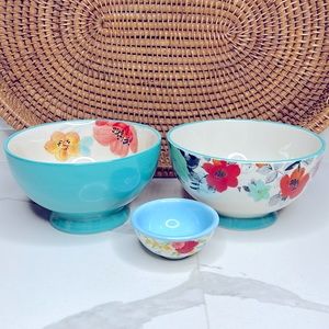 Set of 3 Pioneer Woman Flea Market Floral Footed Bowls- 2 cereal & 1dipping bowl
